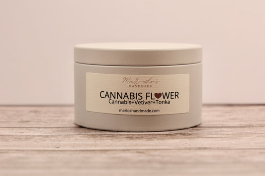 Cannabis Flower Candle Tin Vetiver, Tonka, Cannabis