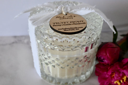Velvet Peony | Limited Edition Crystal Glass Candle - Mar-Lo's Handmade