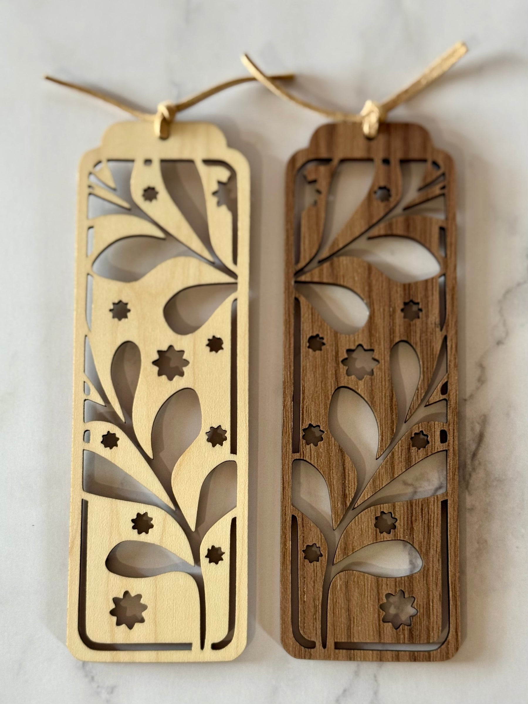 Floral Leaf, Star wooden bookmark