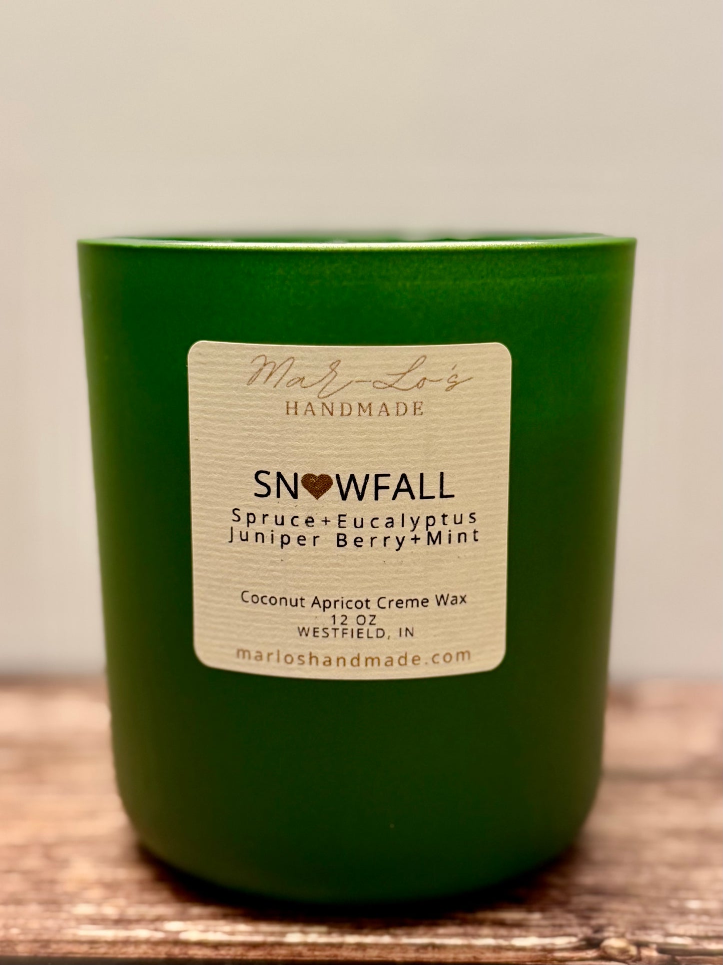 Snowfall Candle – Crisp Winter Mint & Evergreen Scent | Clean Coconut Apricot Wax + Wooden Wick