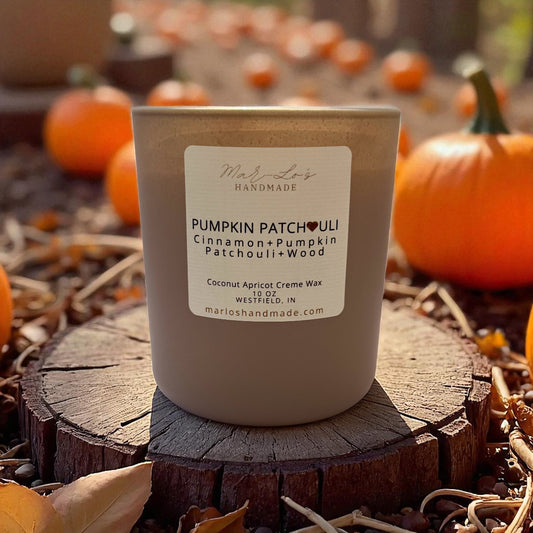 Pumpkin Patchoulli candle in the pumpkin patch