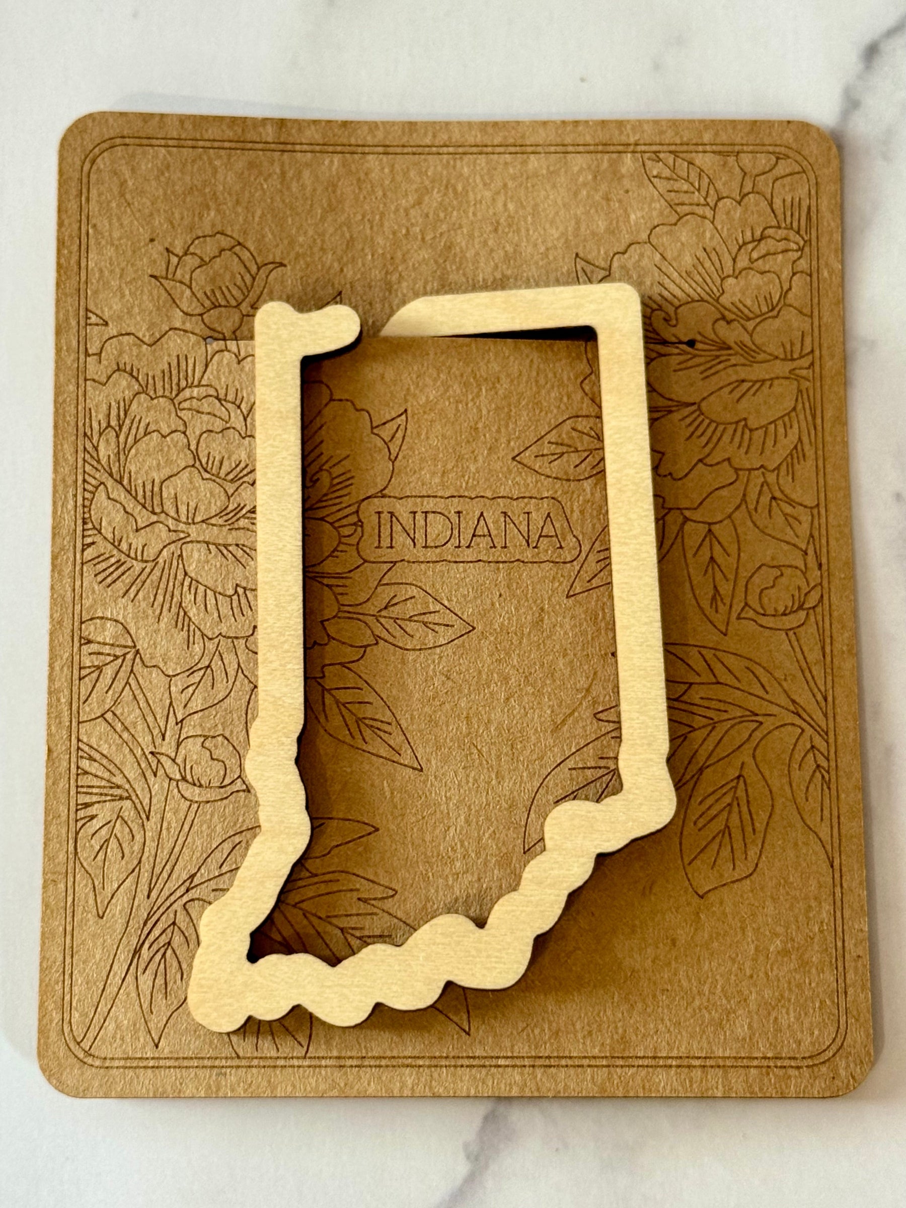 State of Indiana shaped wooden bookmark