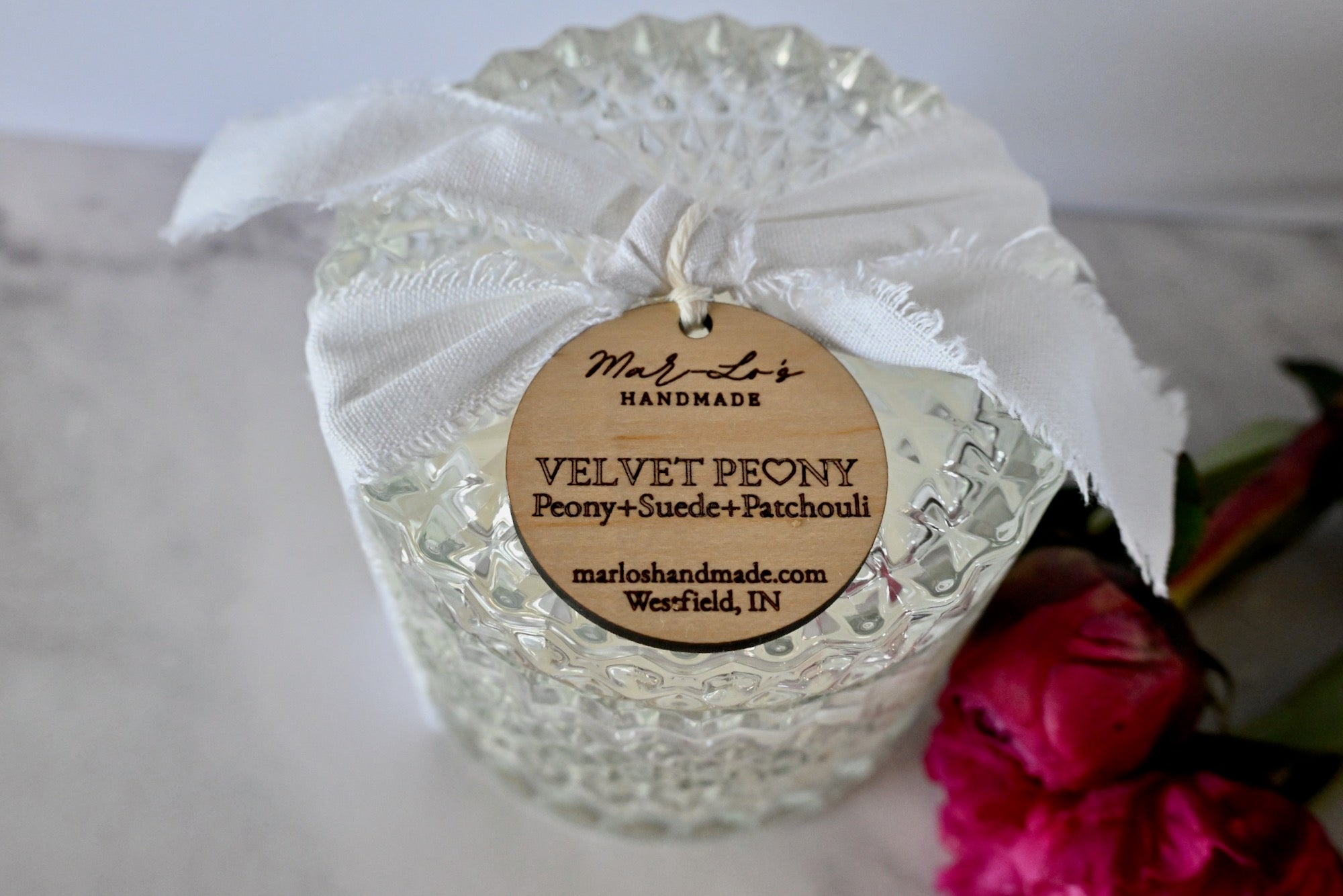 Velvet Peony | Limited Edition Crystal Glass Candle - Mar-Lo's Handmade