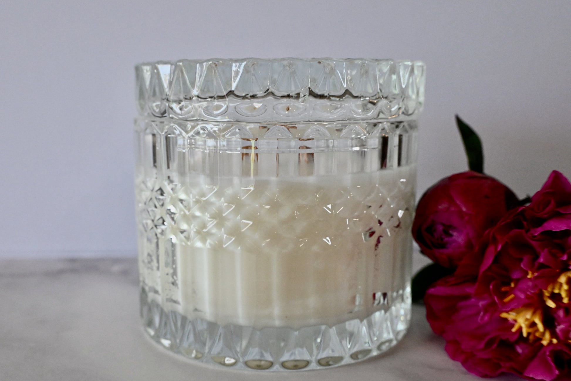 Velvet Peony | Limited Edition Crystal Glass Candle - Mar-Lo's Handmade
