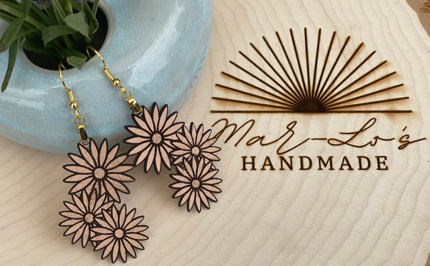 Leather Daisy Earrings