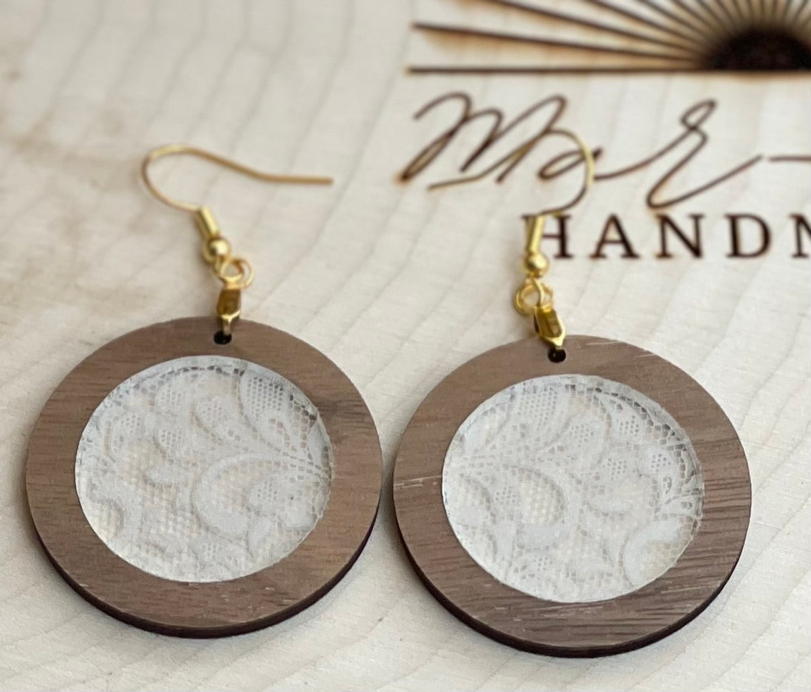 Wood + Lace Earring