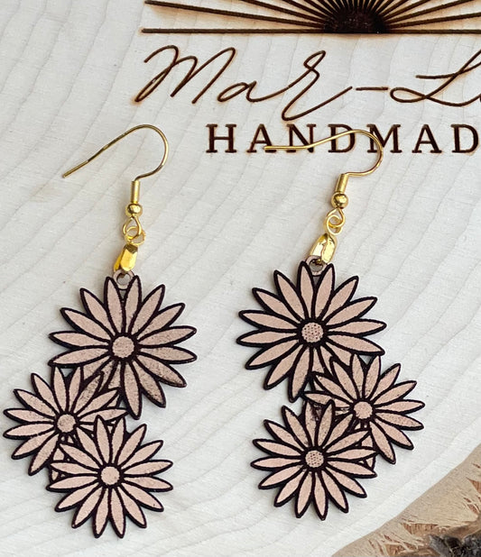 Leather Daisy Earrings