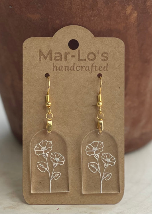 Birth Flower Month Engraved Earring