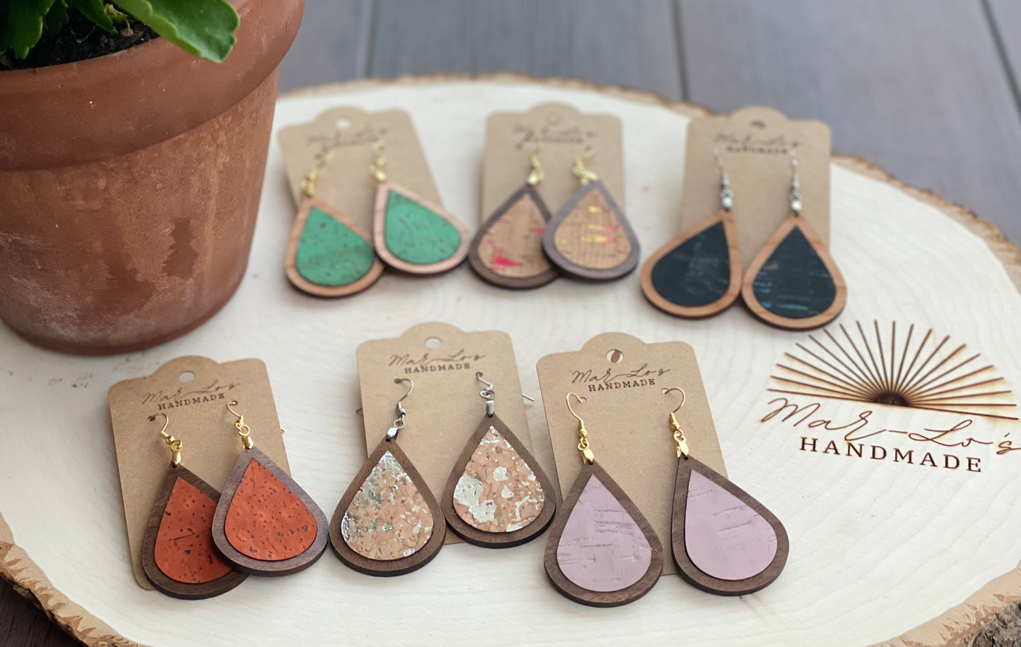 Colorful Cork Inlay and Wood Earrings