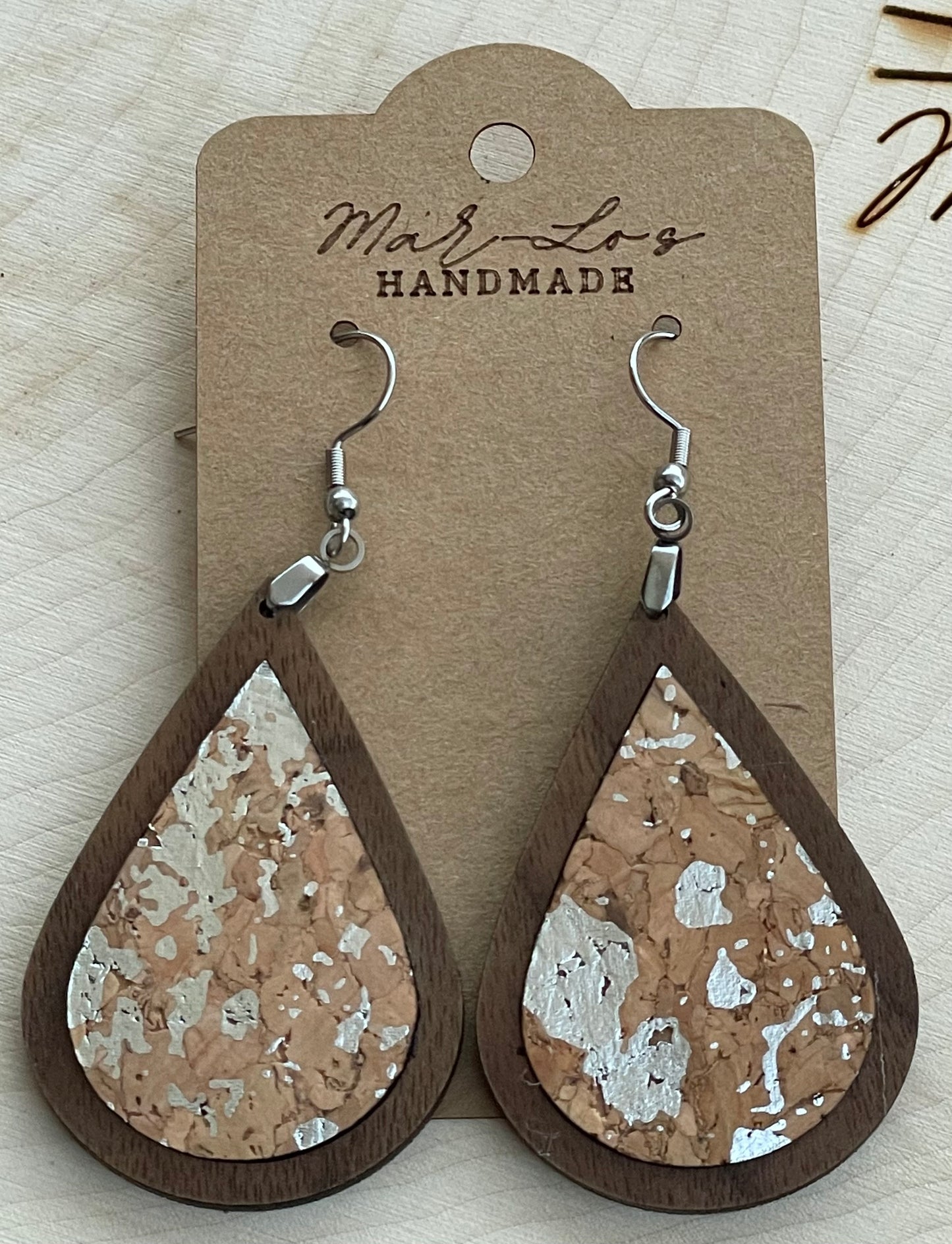 Colorful Cork Inlay and Wood Earrings