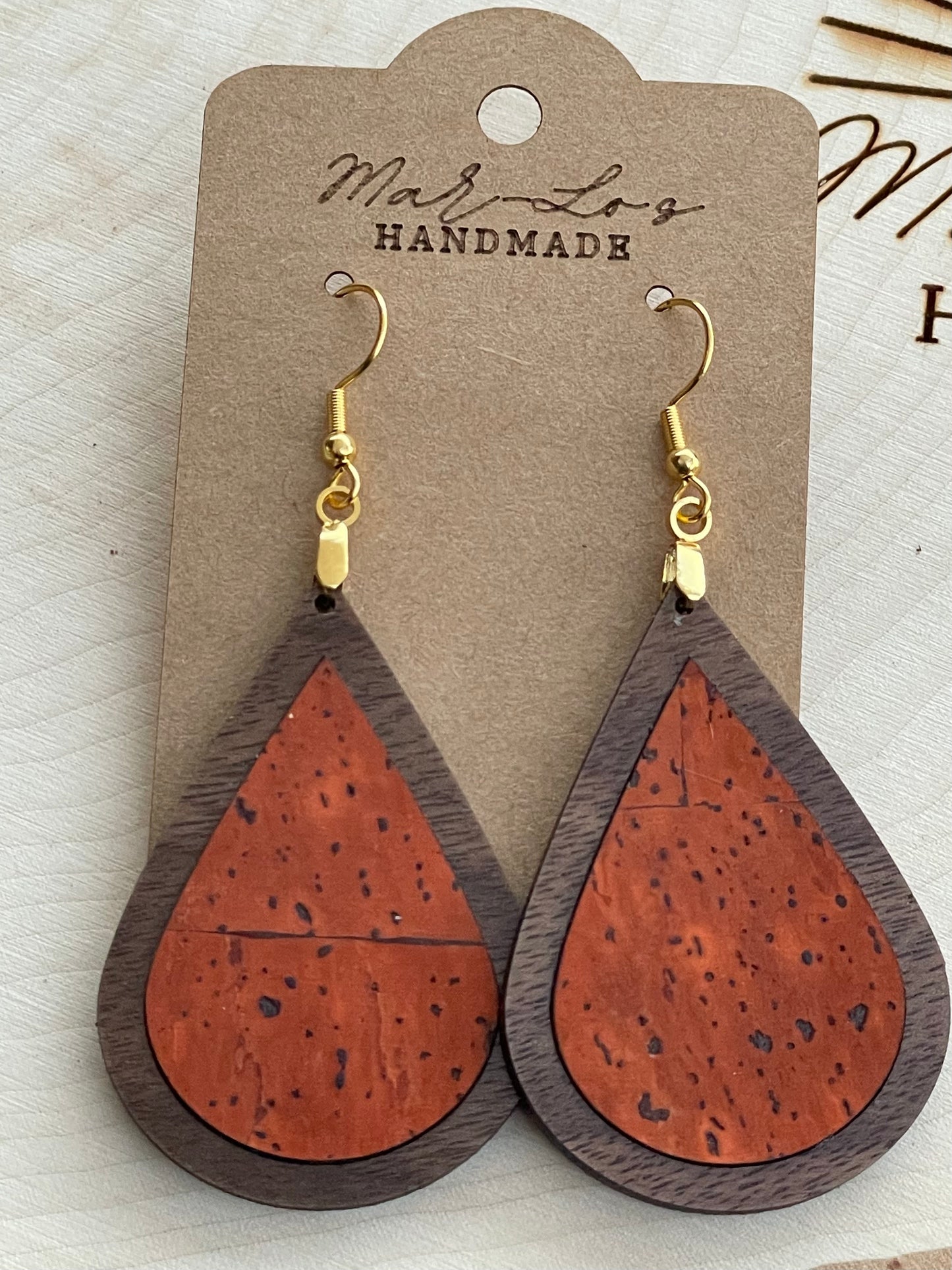 Colorful Cork Inlay and Wood Earrings