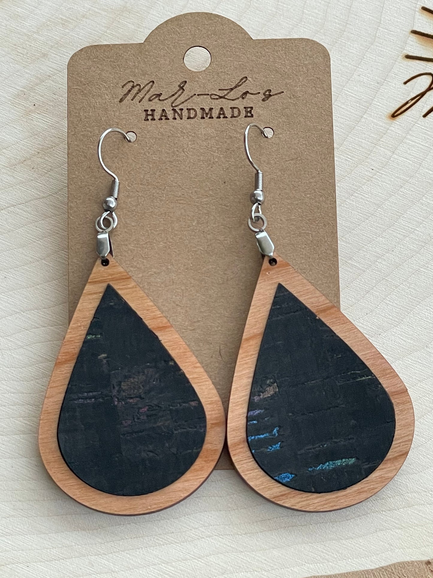 Colorful Cork Inlay and Wood Earrings