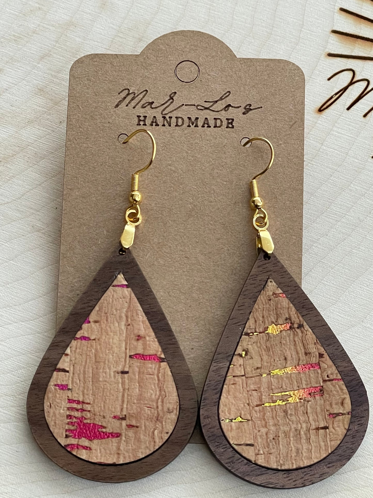 Colorful Cork Inlay and Wood Earrings