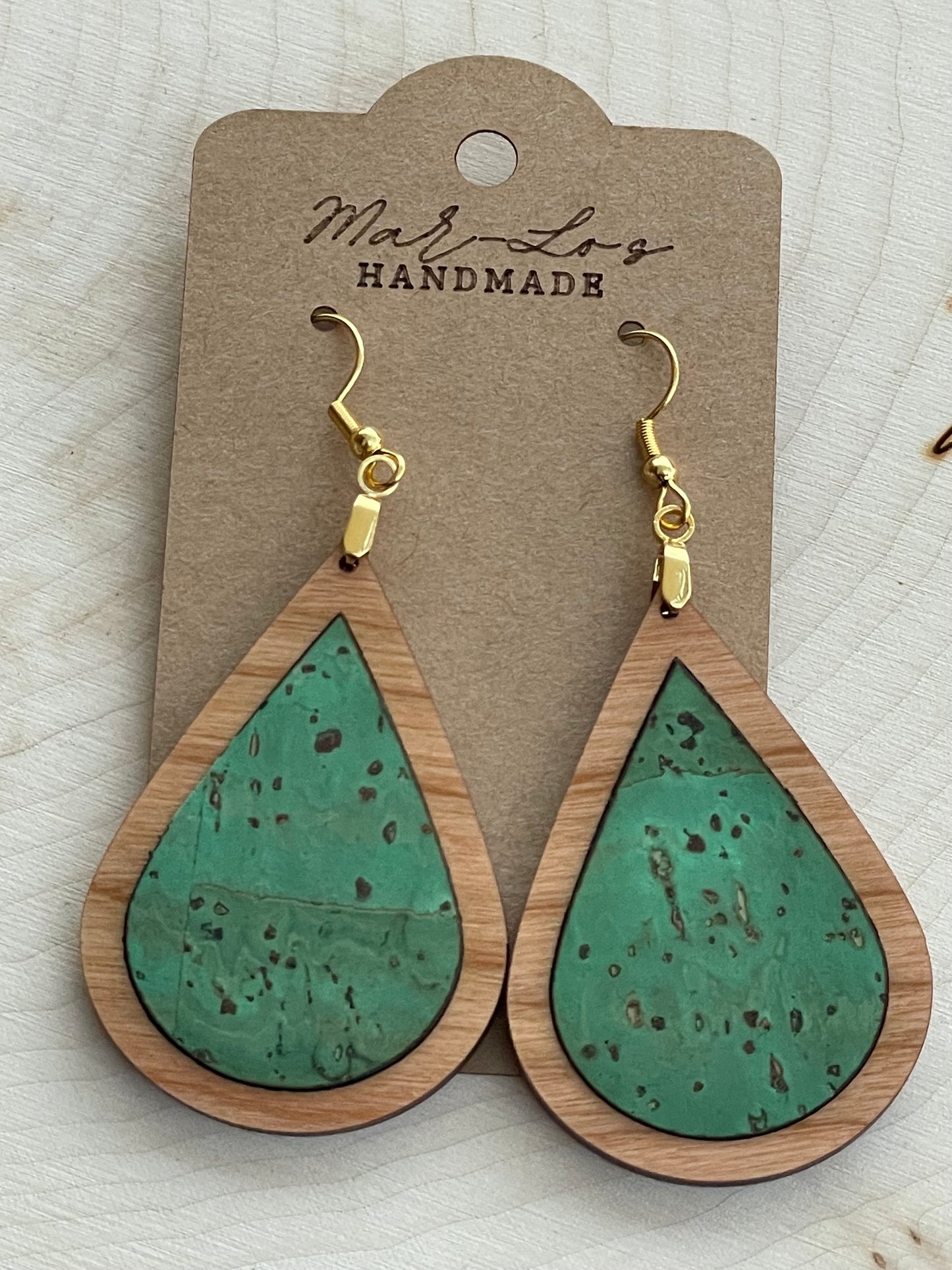 Colorful Cork Inlay and Wood Earrings