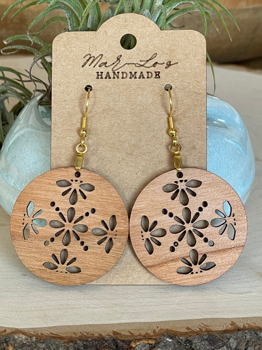 Cut Out Floral Wood Earrings Lightweight