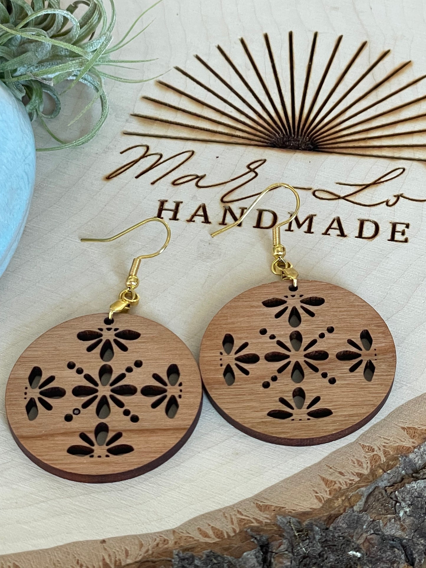 Cut Out Floral Wood Earrings Lightweight