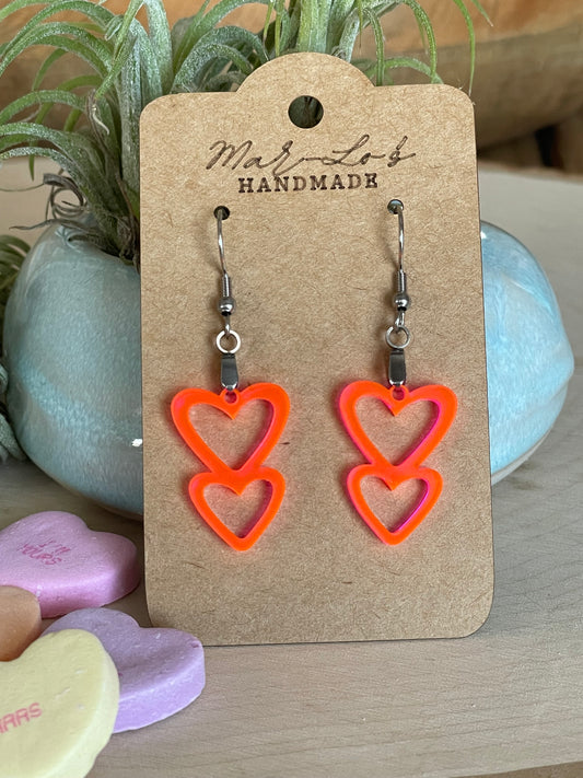 Valentine Heart Dangle Love Earrings Fluorescent Pink