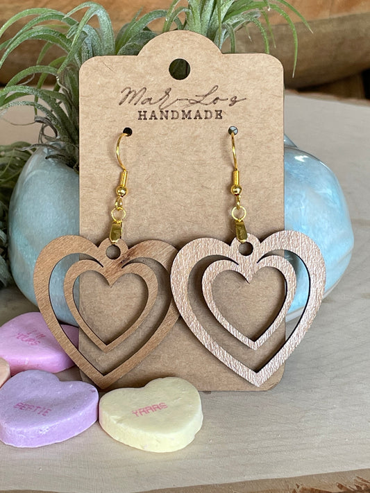 Valentine Heart Dangle Love Earrings Walnut Wood