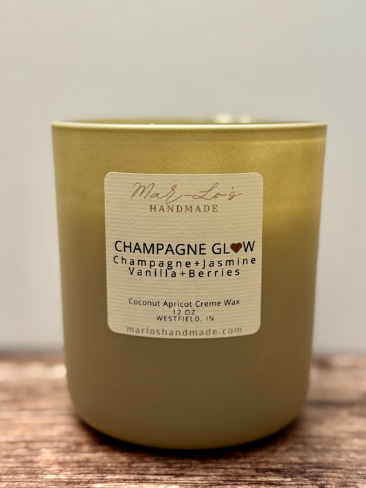 Champagne Glow Candle – Sparkling Citrus, Berry & Vanilla Scent | Clean Coconut Apricot Wax + Wooden Wick
