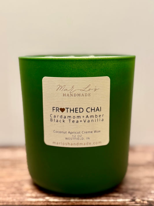 Frothed Chai Candle – Warm Spiced Chai Latte Scent | Clean Coconut Apricot Wax + Wooden Wick