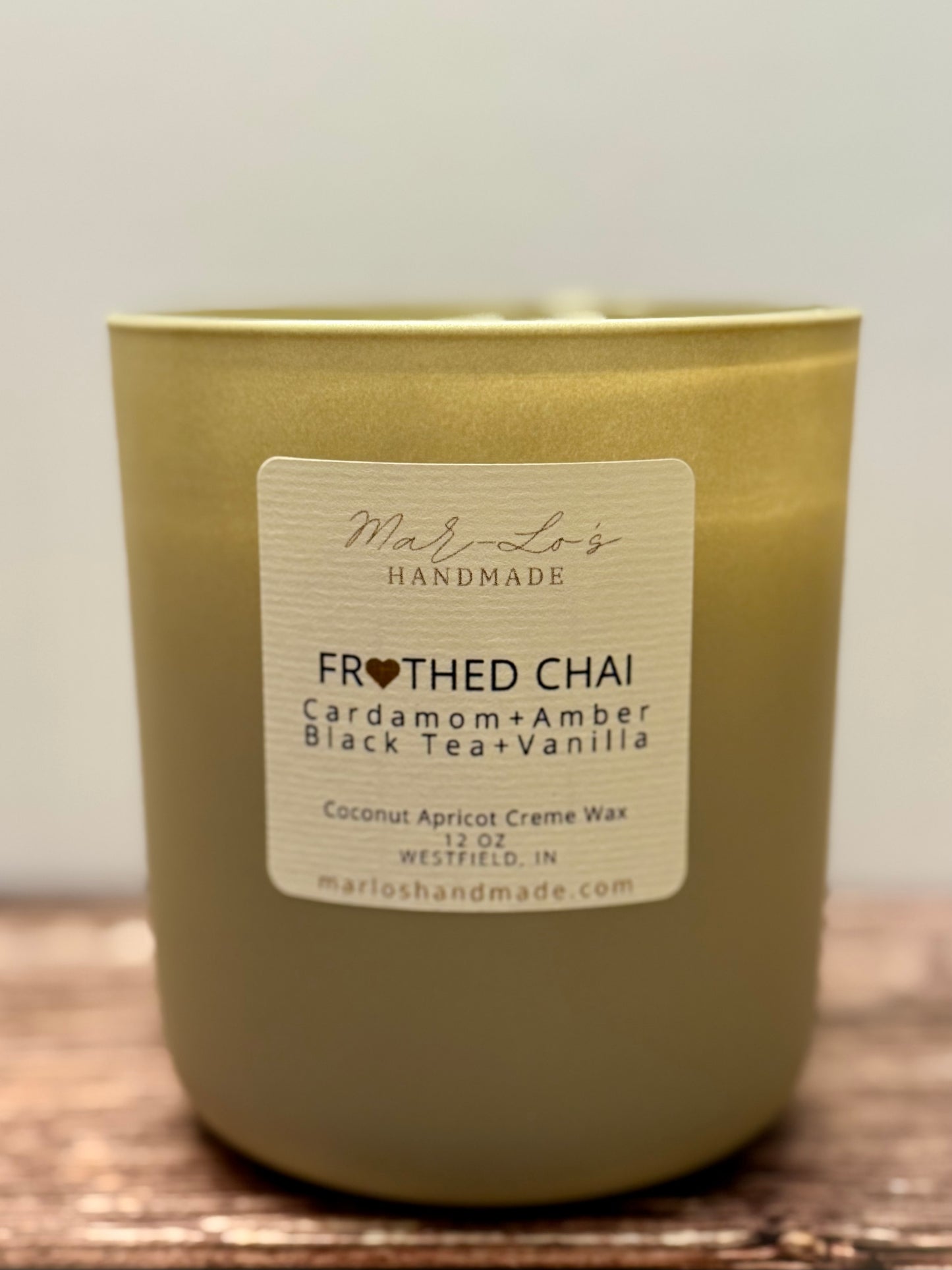 Frothed Chai Candle – Warm Spiced Chai Latte Scent | Clean Coconut Apricot Wax + Wooden Wick