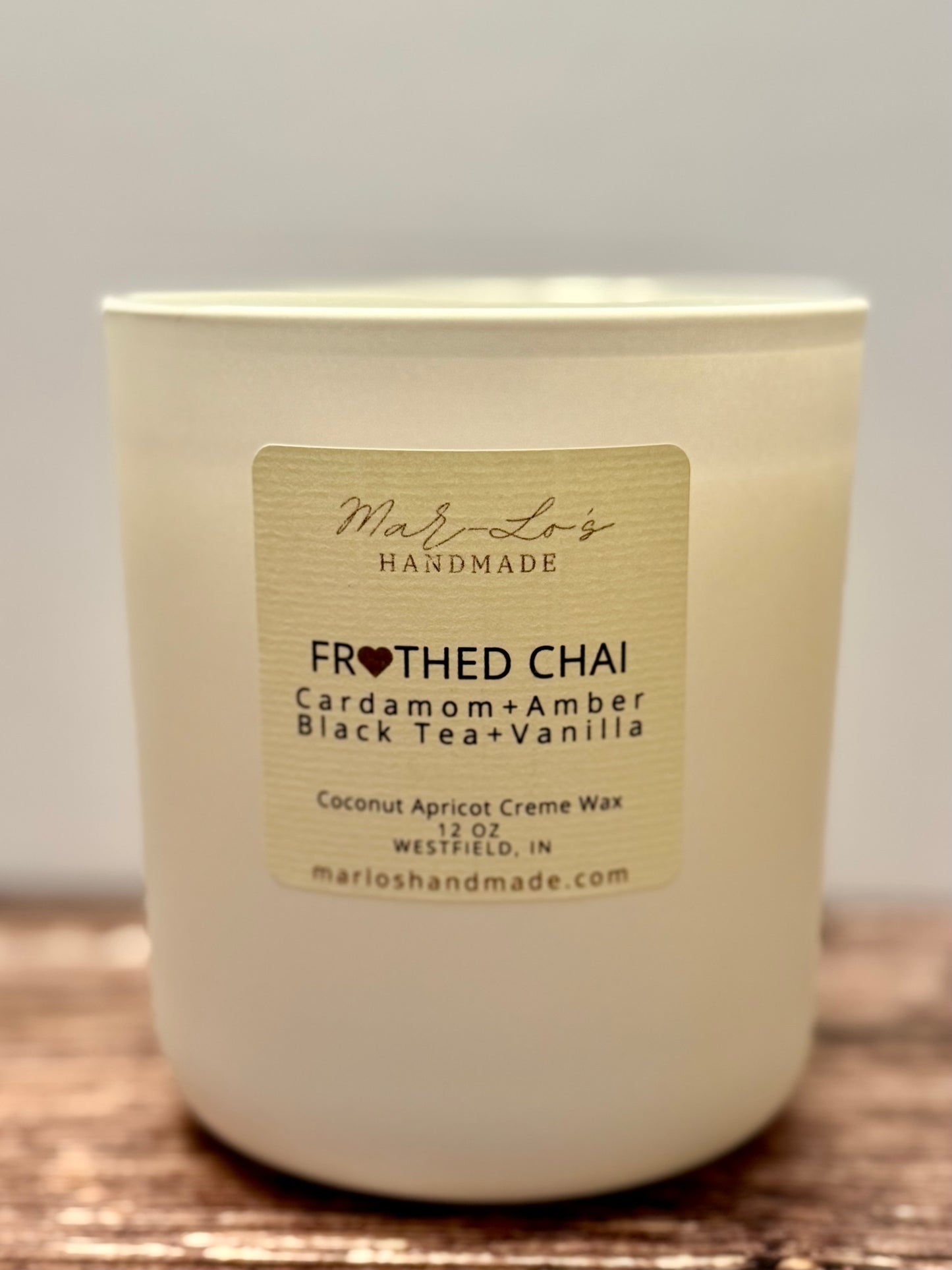 Frothed Chai Candle – Warm Spiced Chai Latte Scent | Clean Coconut Apricot Wax + Wooden Wick