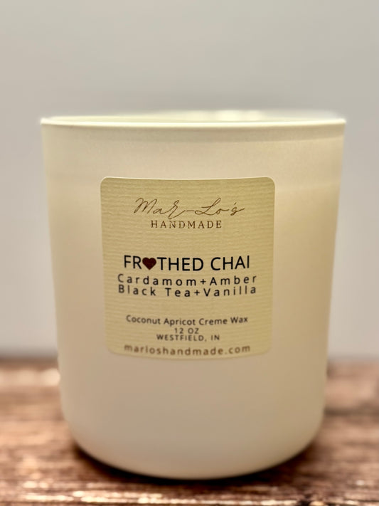 Frothed Chai Candle – Warm Spiced Chai Latte Scent | Clean Coconut Apricot Wax + Wooden Wick