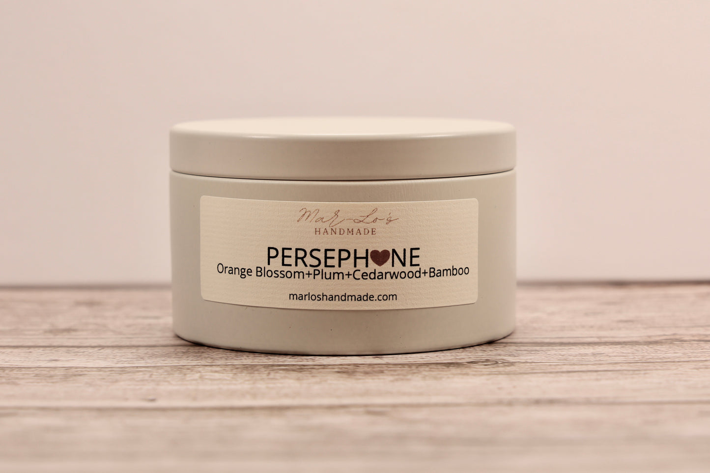 Persephone Candle Tin-Orange Blossom, Plum Cedar Wood, Bamboo